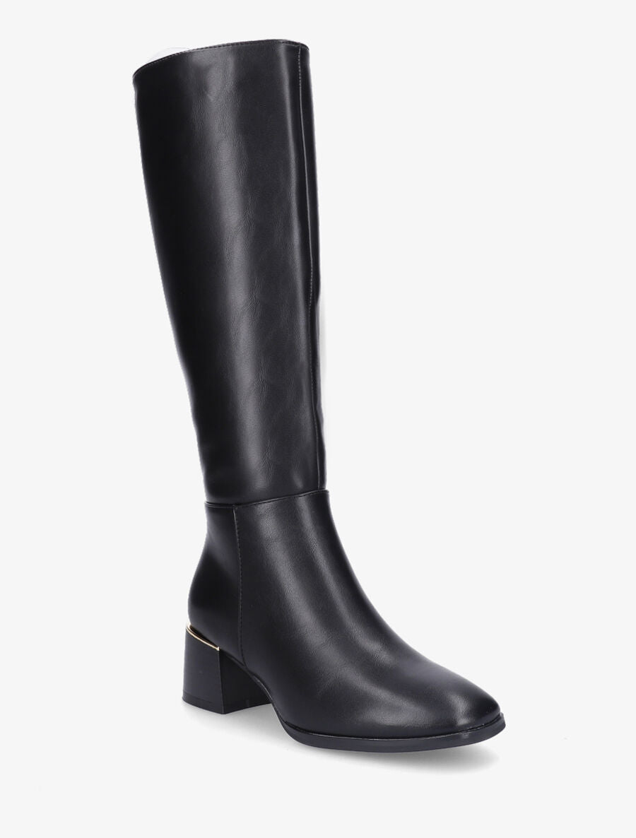 Bottes unies en simili à talon - Noir - 2