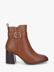 Bottines en simili à talon bottier - Camel - 5