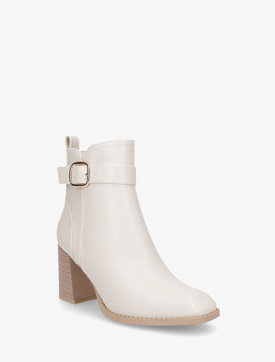 Bottines en simili à talon bottier - Beige - 2