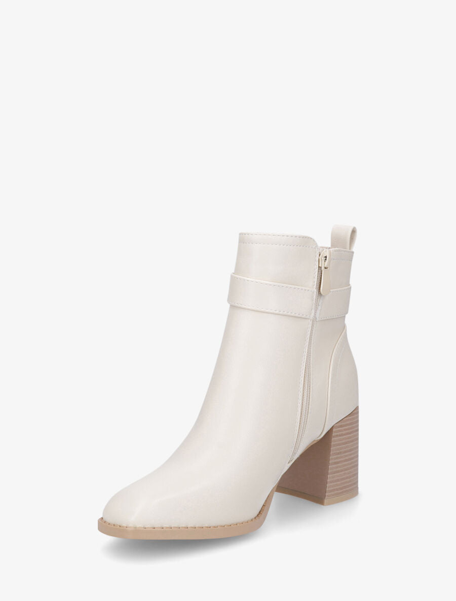 Bottines en simili à talon bottier - Beige - 3