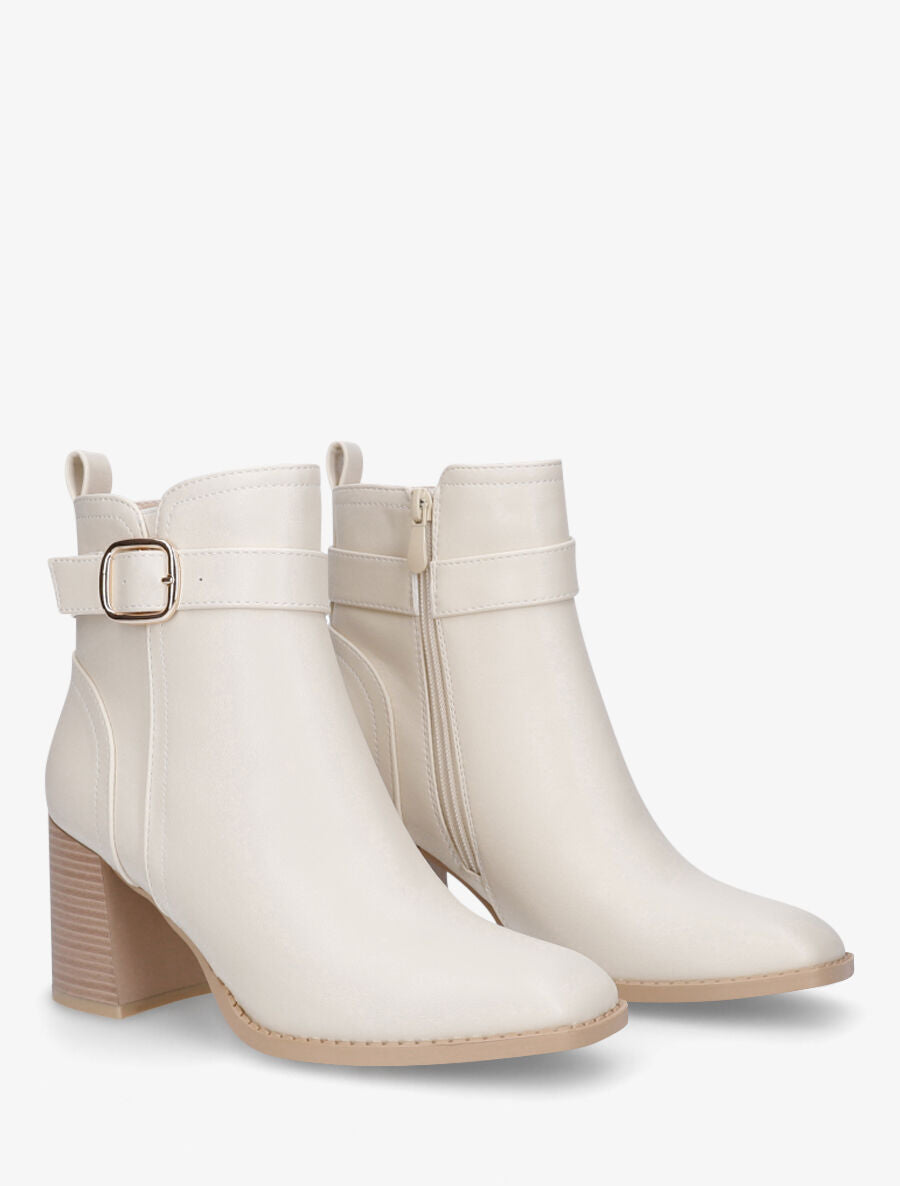 Bottines en simili à talon bottier - Beige - 4