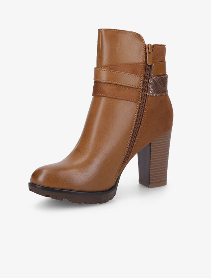 Bottines à empiècement stylisé effet python - Camel - 4