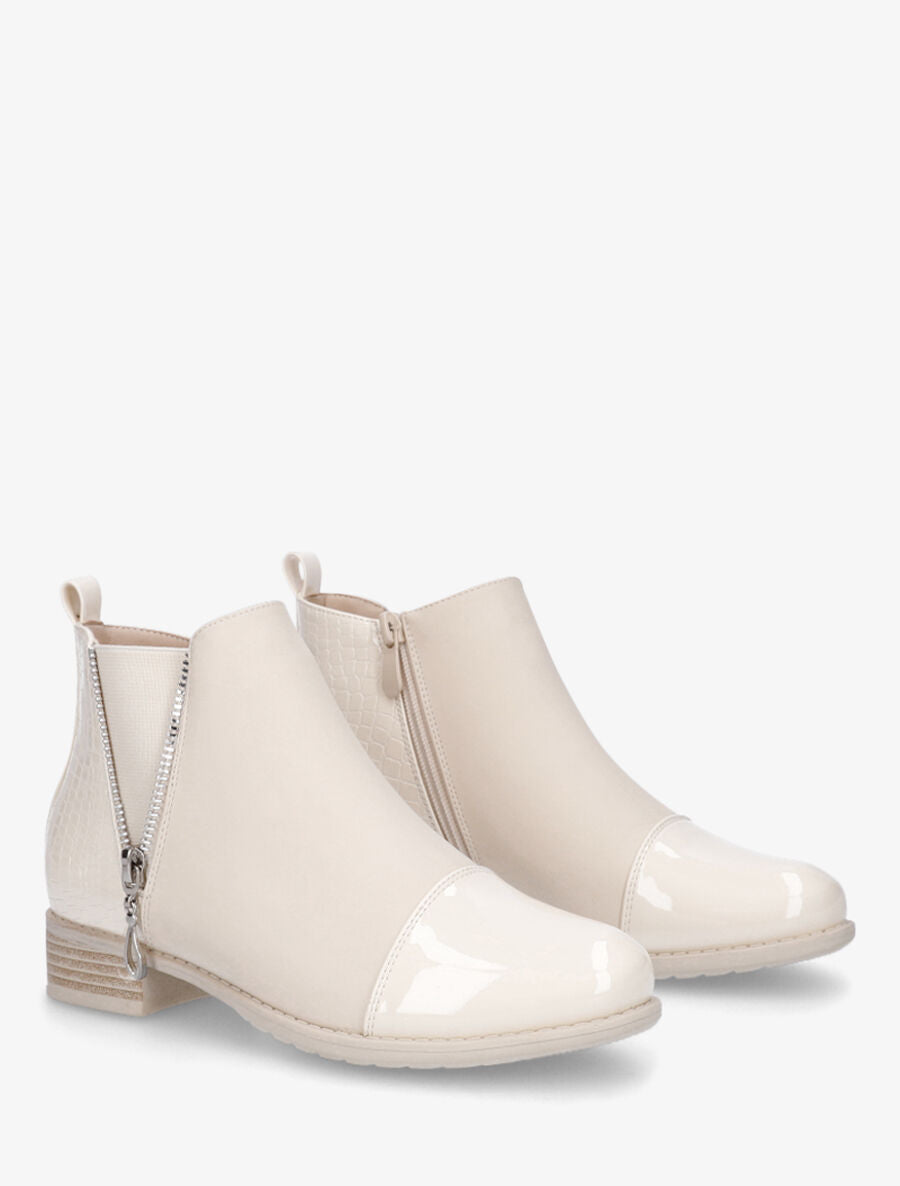 Bottines vernies et effet croco - Beige - 4