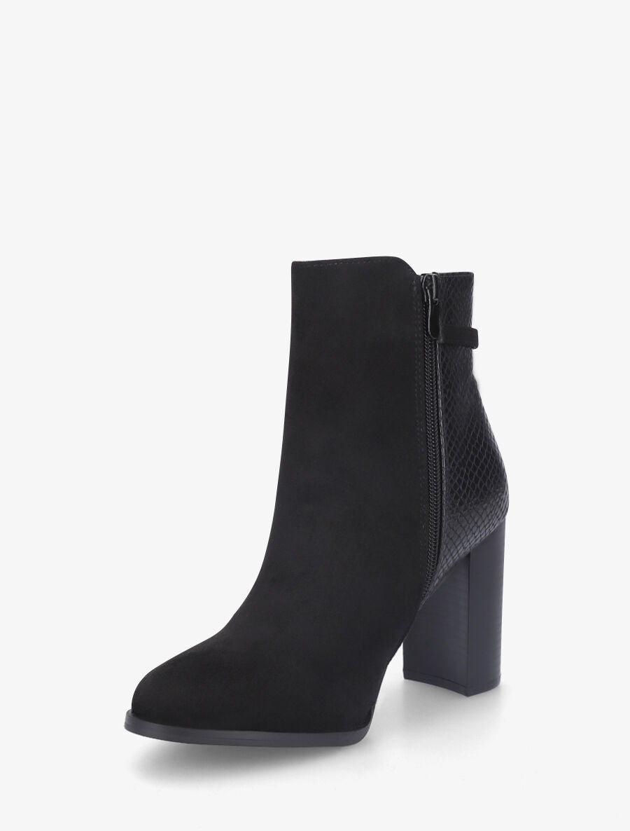 Bottines en suédine et contrefort en python - Noir - 3