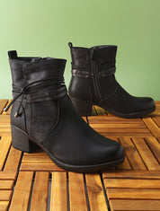 Bottines bi-matière à talon - Noir - 1