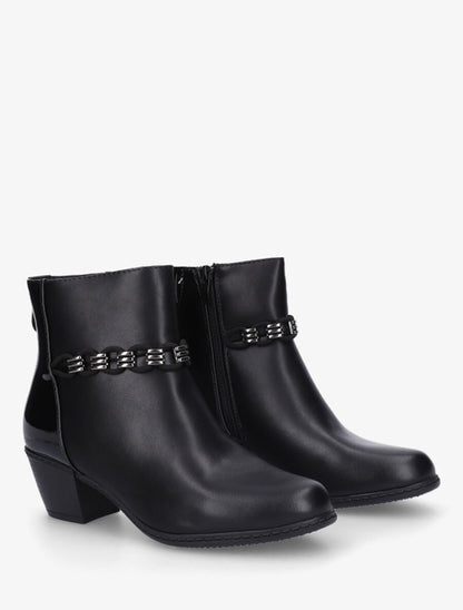 Bottines en simili à contrefort vernis - Noir - 4