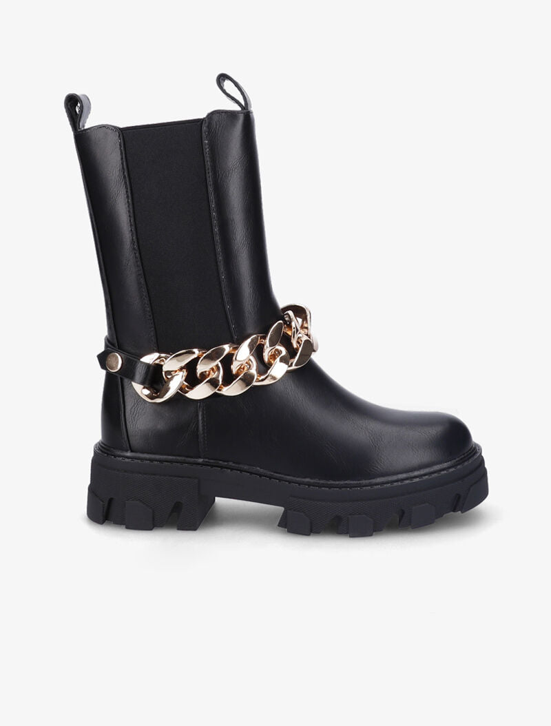 Bottines montantes en simili à détail chaîne - Noir - 2