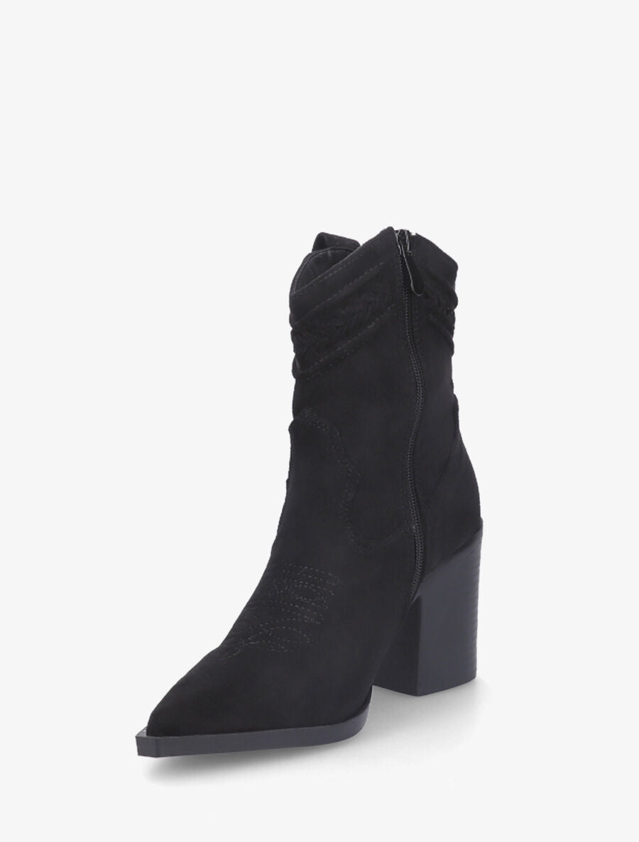 Bottines style santiags en suédine - Noir - 3