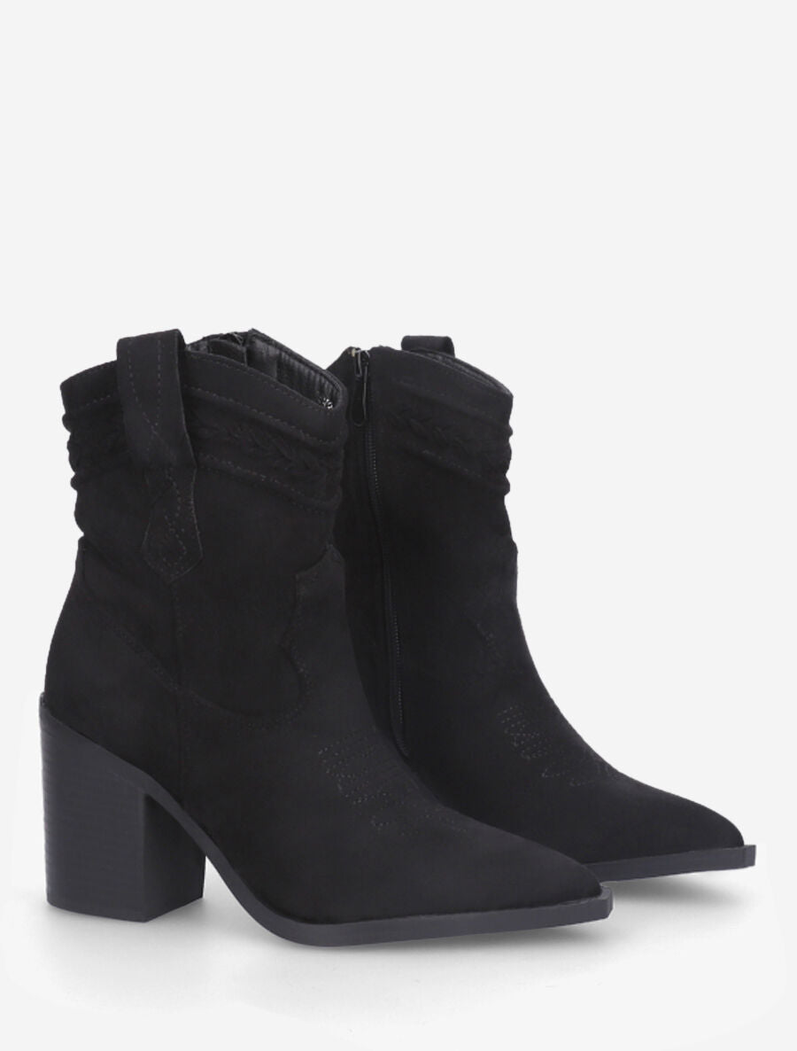 Bottines style santiags en suédine - Noir - 4
