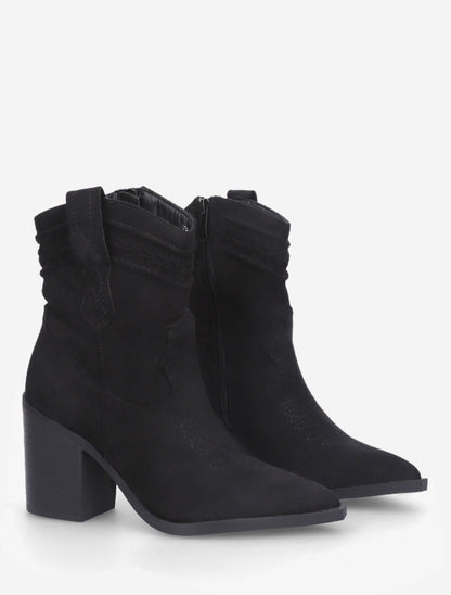 Bottines style santiags en suédine - Noir - 4