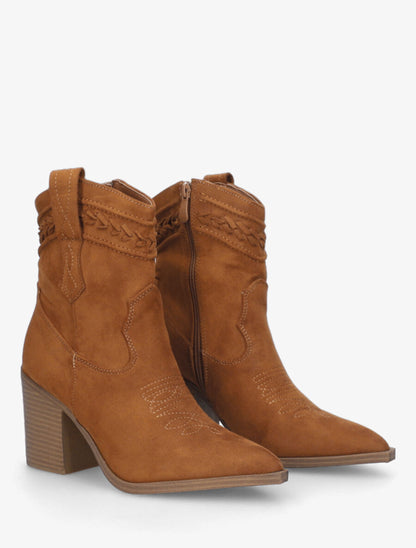 Bottines style santiags en suédine - Camel - 5