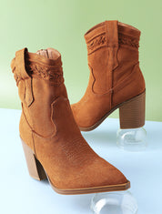 Bottines style santiags en suédine - Camel - 1