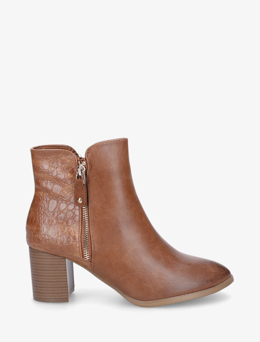 Bottines à talon contrefort python - Camel - 1