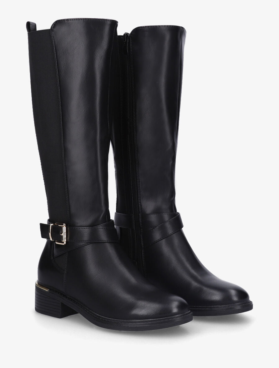Bottes plates élastiquées en simili - Noir - 4