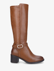 Bottes en simili à talon mi-haut - Camel - 5
