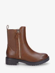 Bottines en simili à zip décoratif - Camel - 5