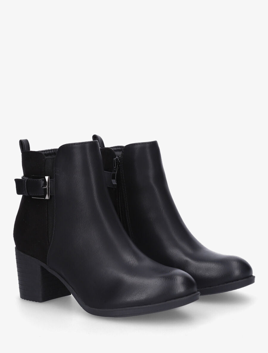 Bottines bi-matière à talon - Noir - 4