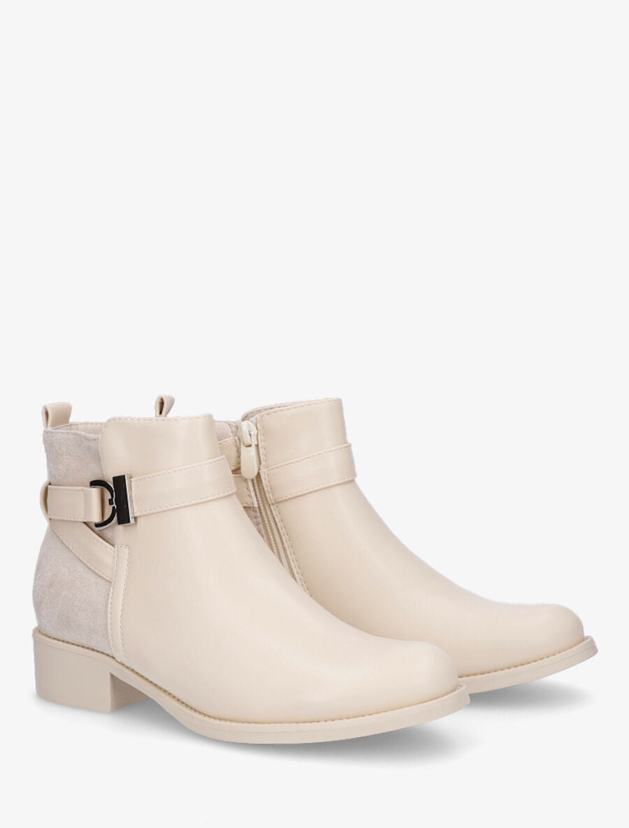 Bottines bi-matière à boucle - Beige - 4