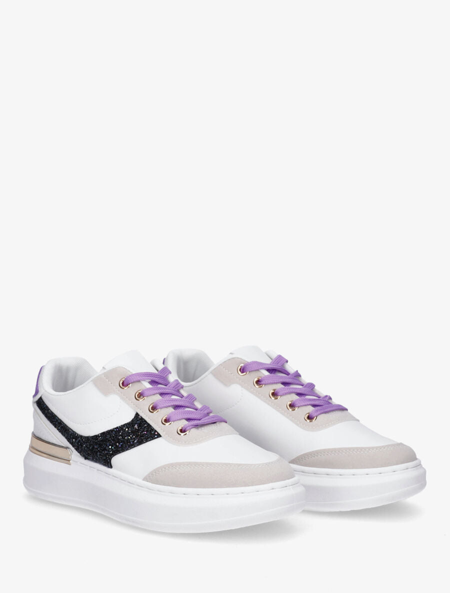 Sneakers à bandes ornées de sequins et lacets colorés - Noir - 4
