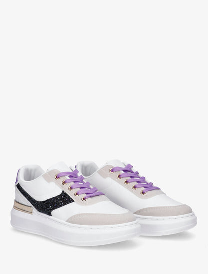 Sneakers à bandes ornées de sequins et lacets colorés - Noir - 4