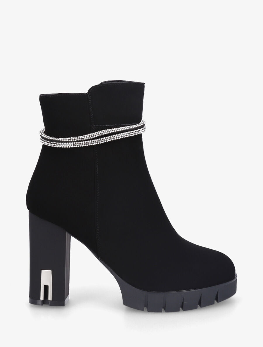 Bottines à talon et bijou strass - Noir - 1