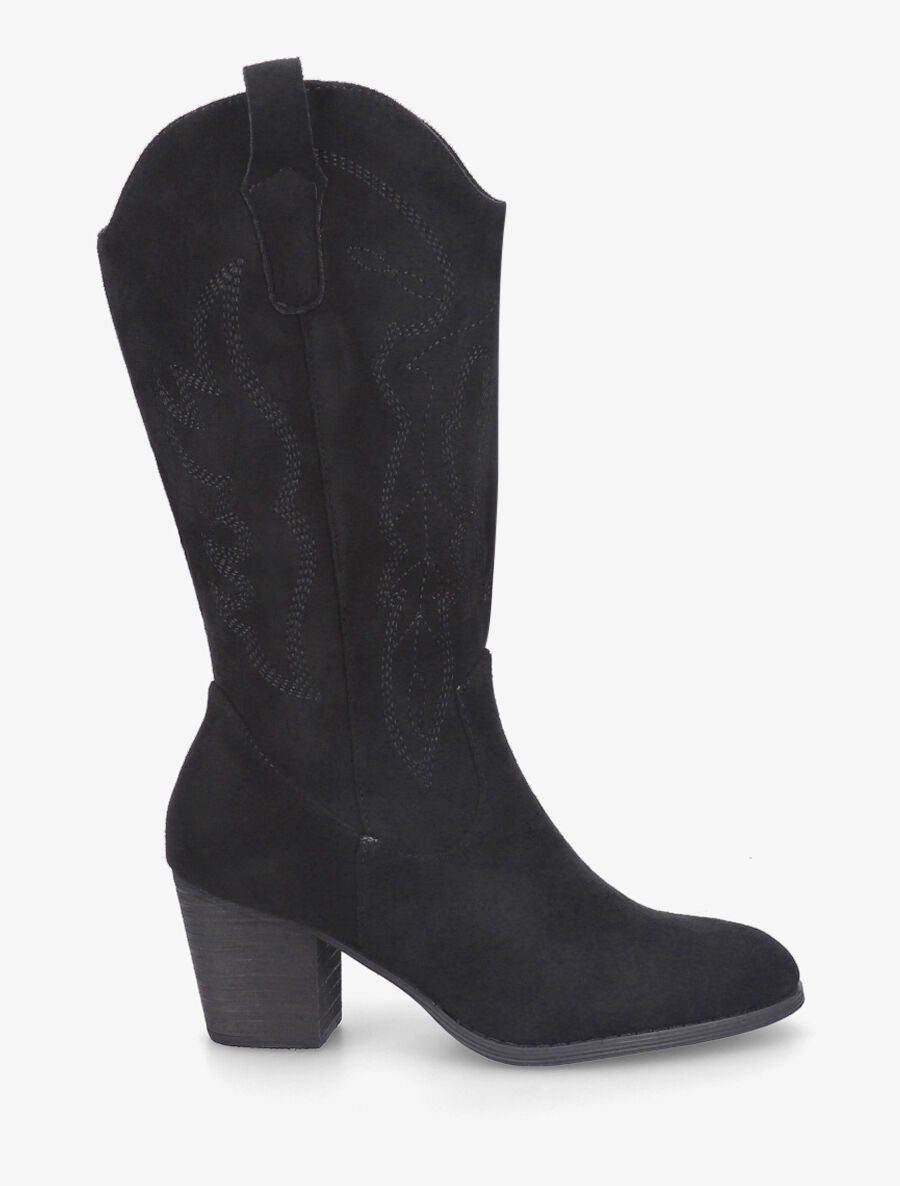 Bottes style santiag en suédine - Noir - 1