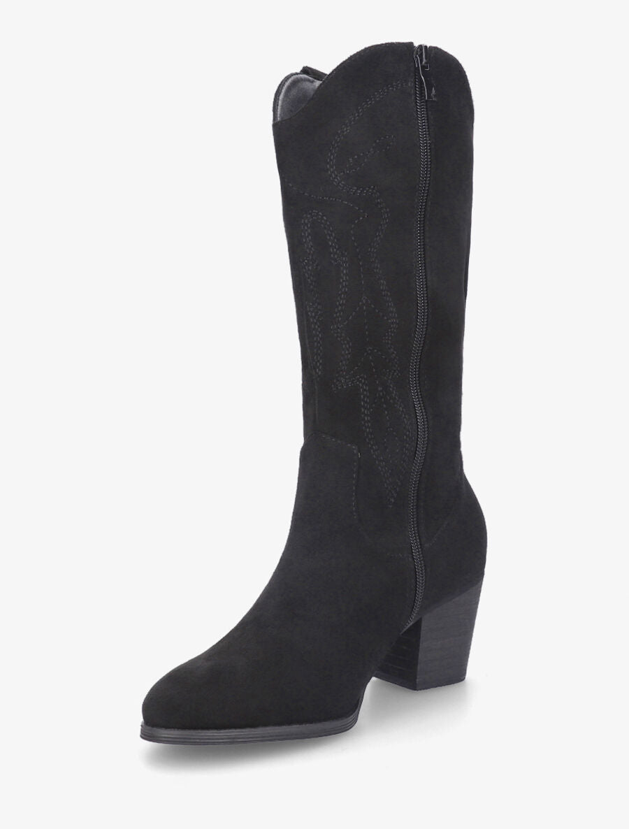Bottes style santiag en suédine - Noir - 3
