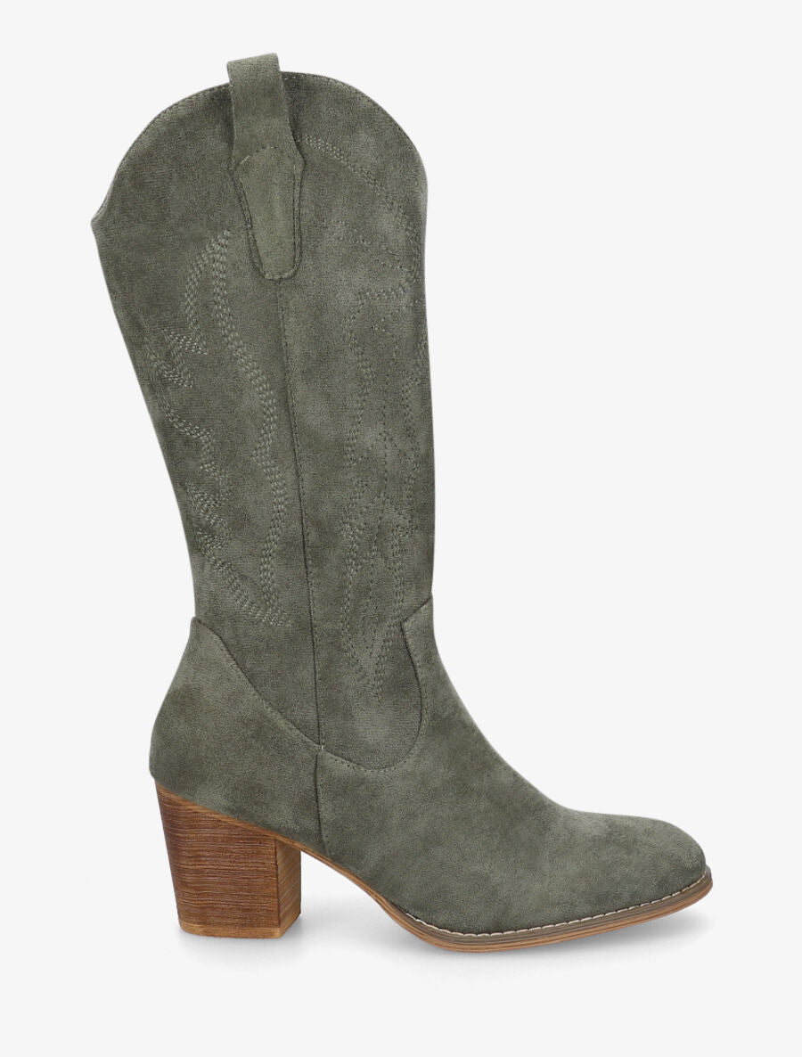 Bottes style santiag en suédine - Kaki - 5