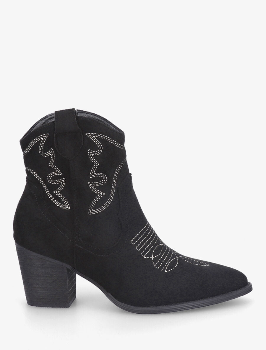 Bottines style santiag en suédine - Noir - 1