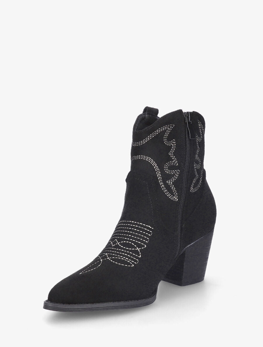 Bottines style santiag en suédine - Noir - 3
