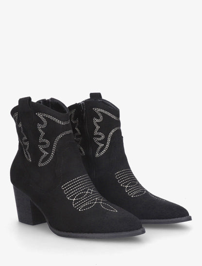 Bottines style santiag en suédine - Noir - 4