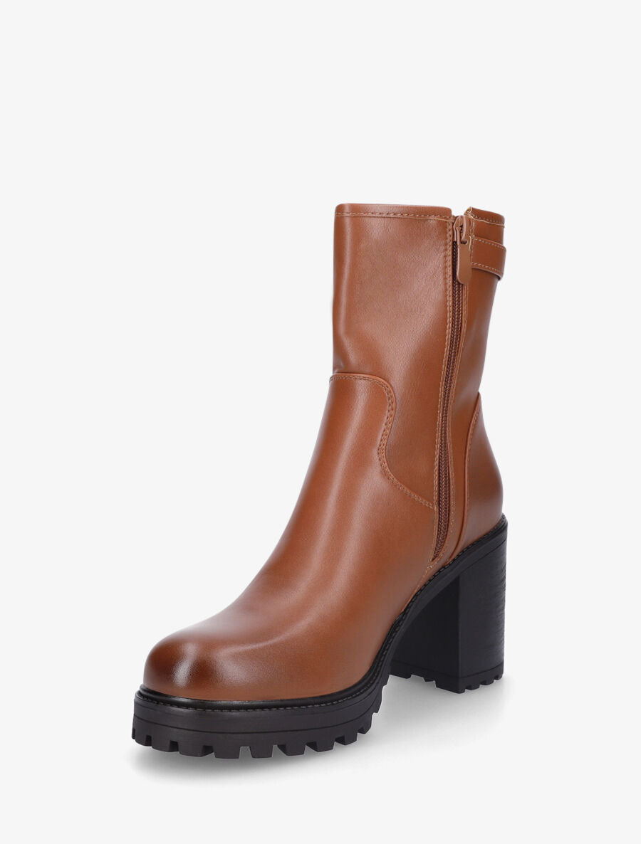 Bottines montantes à talon et semelle crantée - Camel - 3