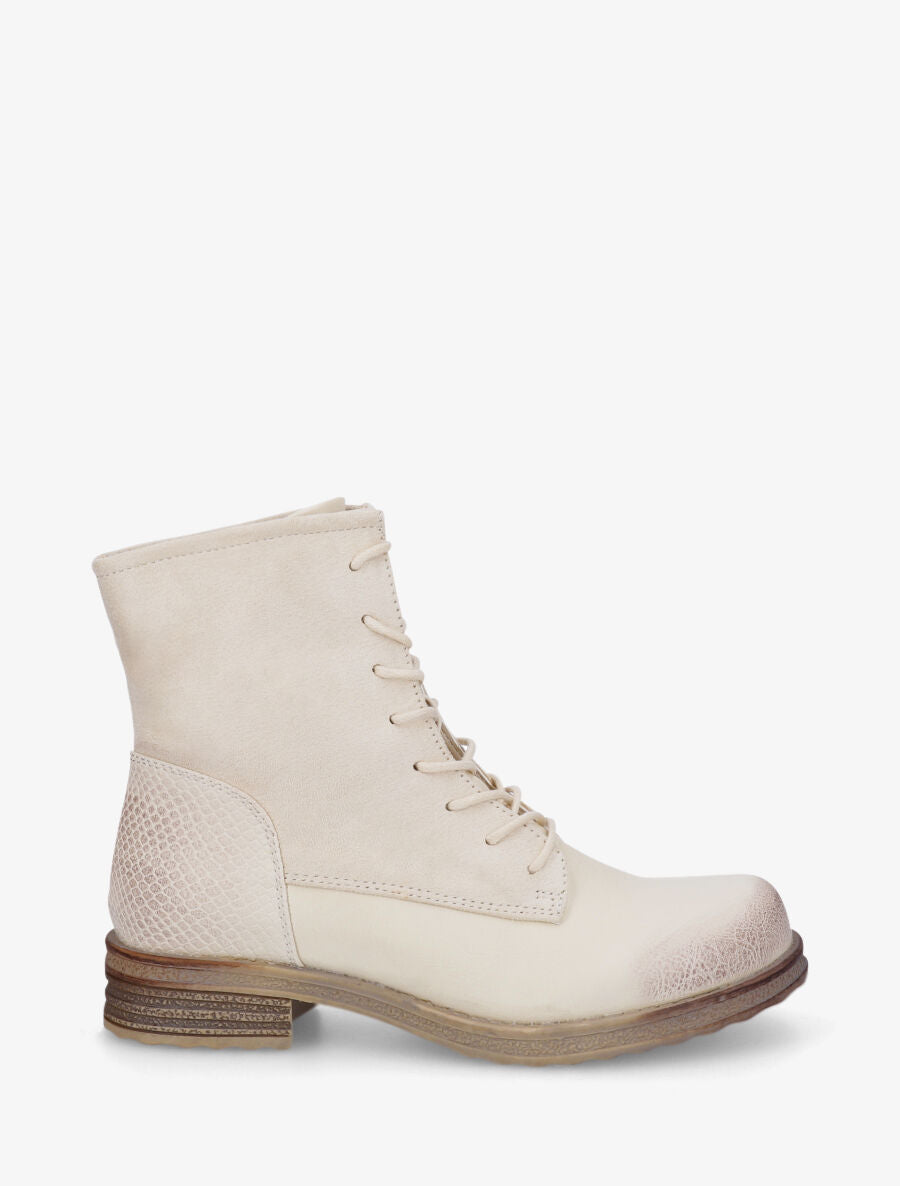 Bottines bimatière à lacets - Beige - 1