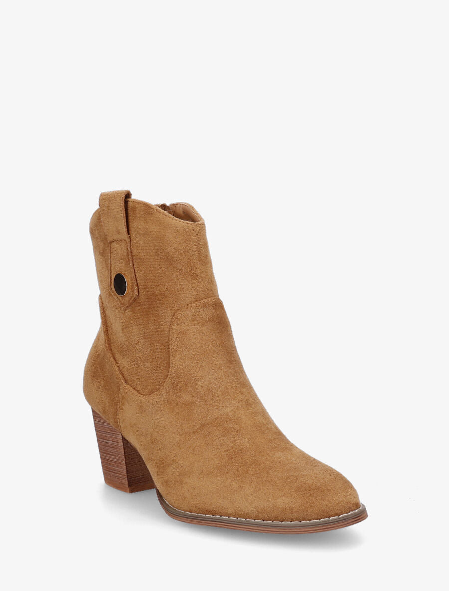 Bottines montantes à talon en suédine - Camel - 2