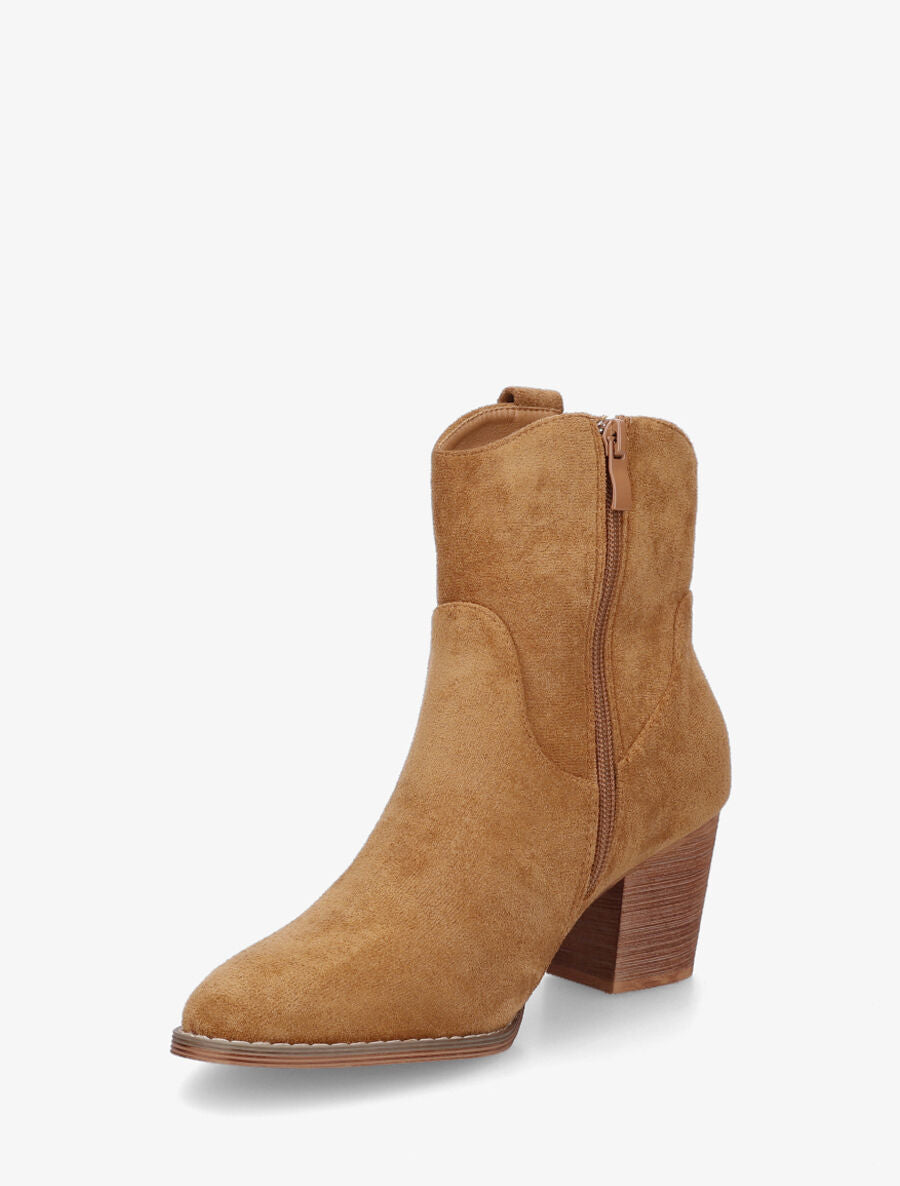 Bottines montantes à talon en suédine - Camel - 3