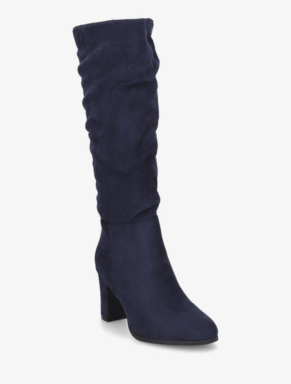 Bottes en suédine froncées à talon - Marine - 2