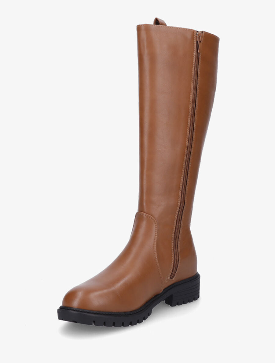 Bottes plates en simili à anneaux - Camel - 3