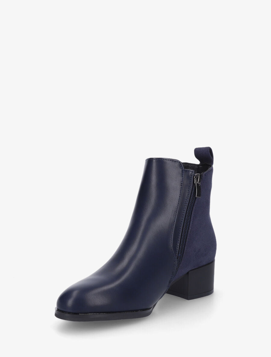 Bottines en simili et suédine - Marine - 3