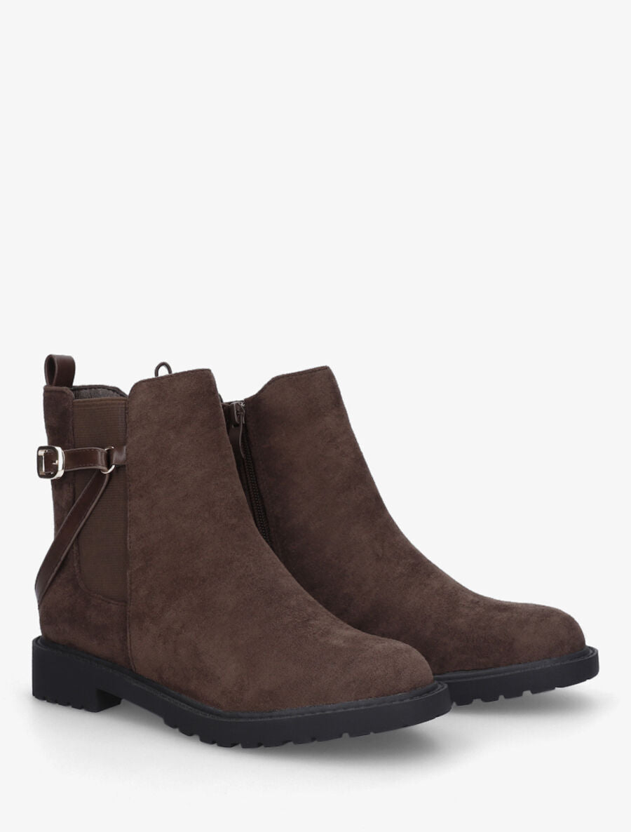 Bottines élastiquées en suédine - Marron - 4