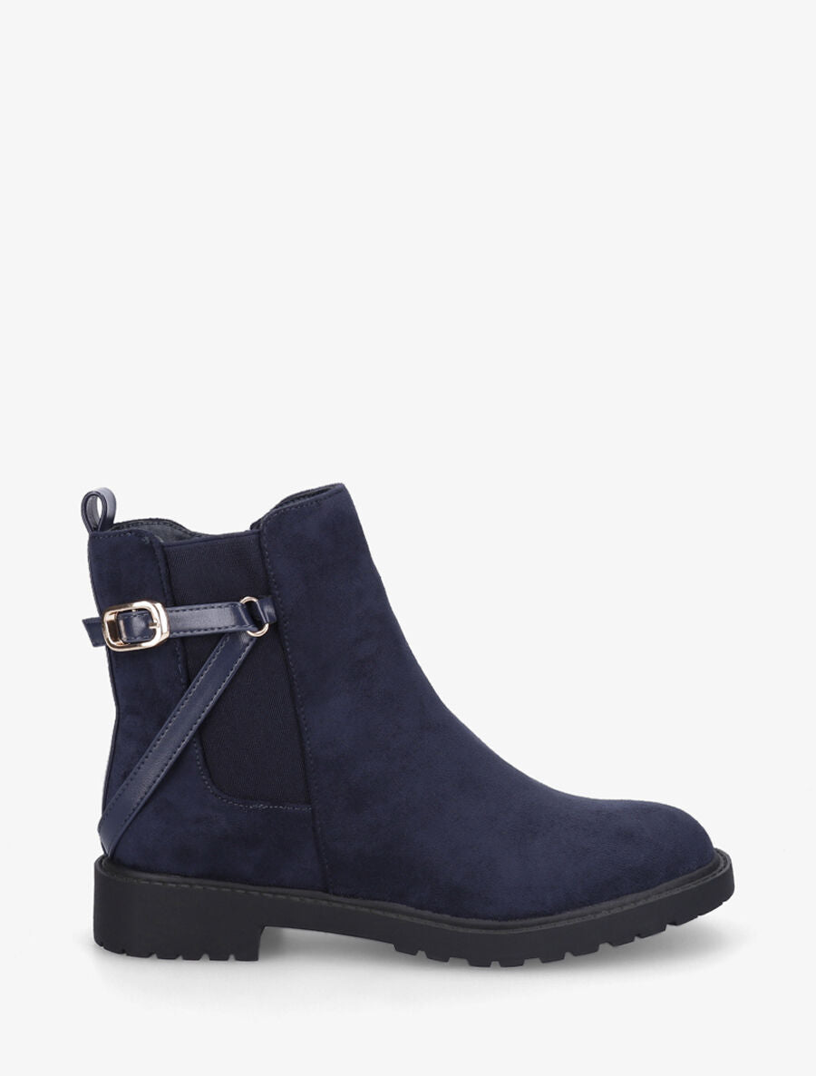 Bottines élastiquées en suédine - Marine - 1