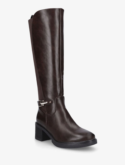 Bottes élastiquées unies à talon - Marron - 2
