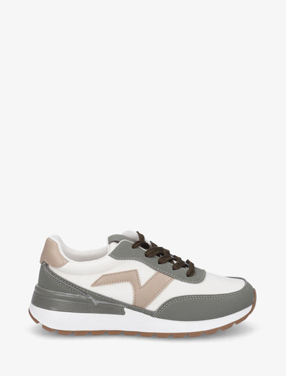 Sneakers bicolore en simili - Kaki - 5