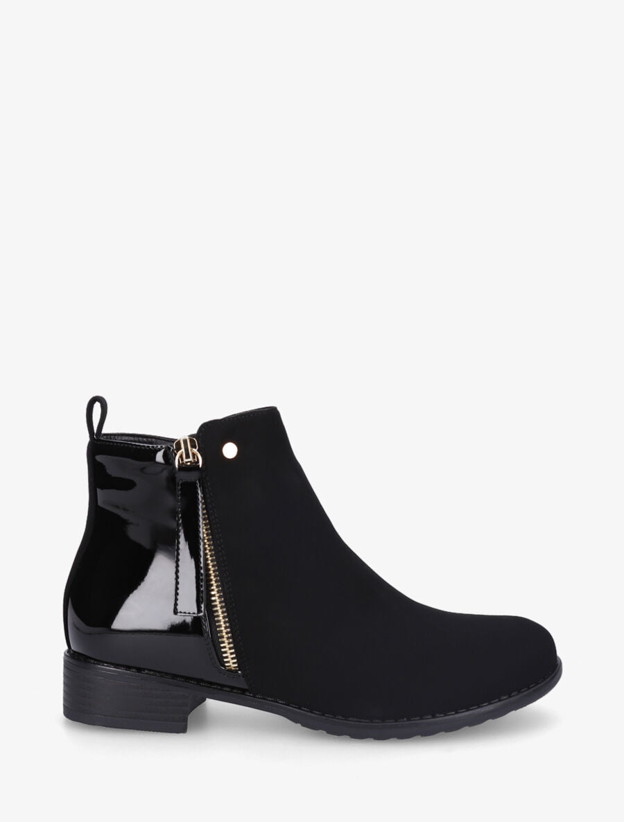 Bottines en simili à contrefort verni - Noir - 1