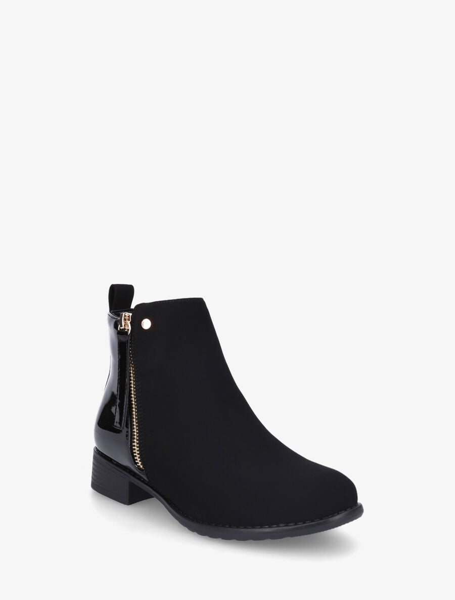 Bottines en simili à contrefort verni - Noir - 2