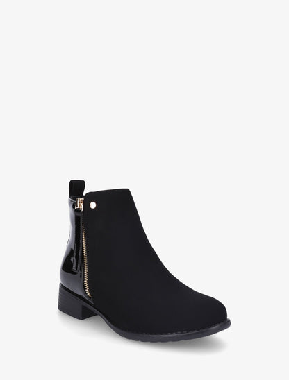 Bottines en simili à contrefort verni - Noir - 2