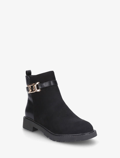 Bottines plates bi-matière boucle fantaisie - Noir - 2