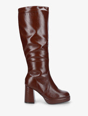 Bottes en simili à plateforme et talon haut - Marron - 1