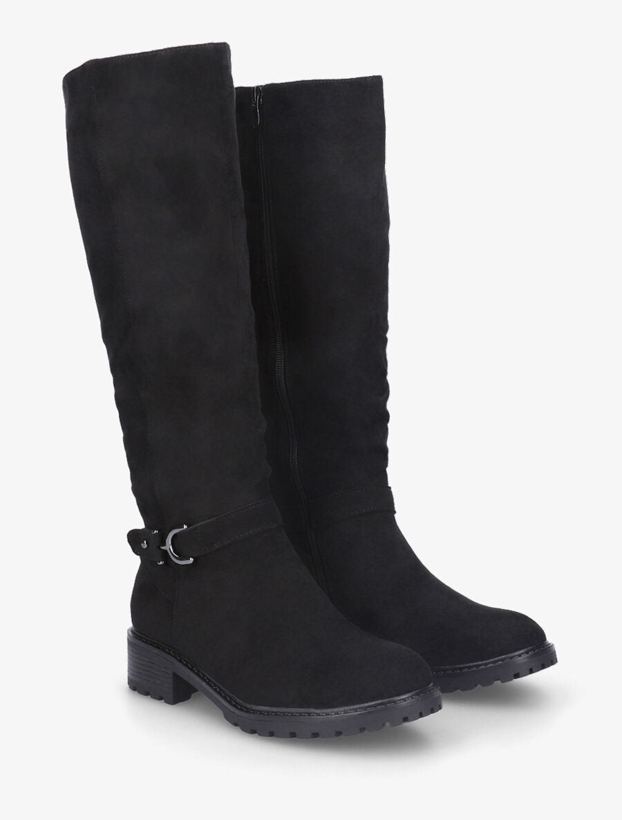 Bottes plates en suédine boucle fantaisie - Noir - 4