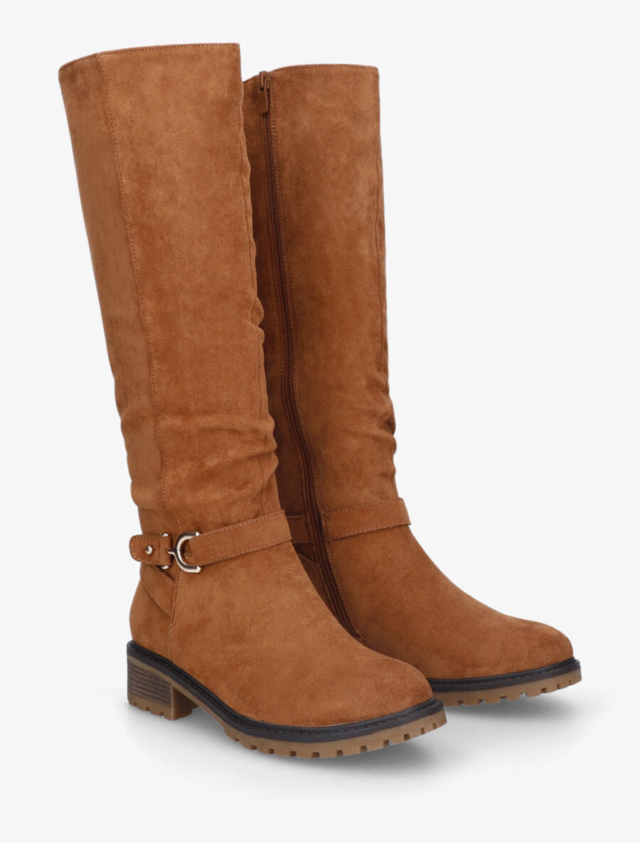 Bottes plates en suédine boucle fantaisie - Camel - 4