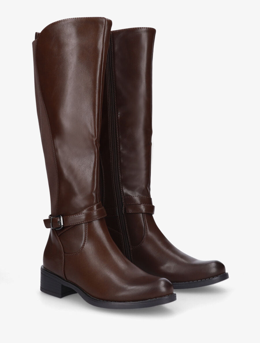 Bottes élastiquées en simili - Marron - 4